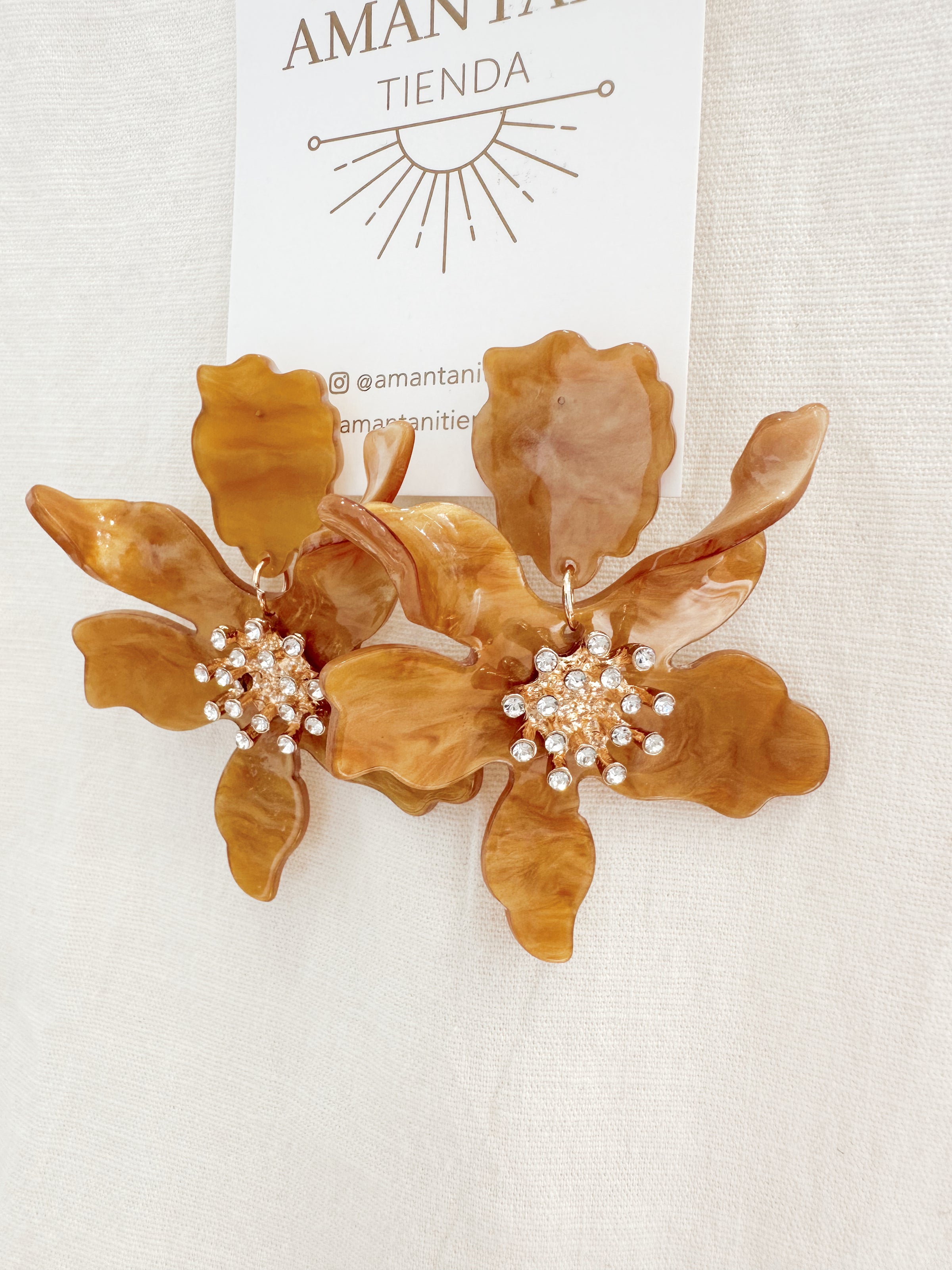 Aros Flor Brillantes Camel