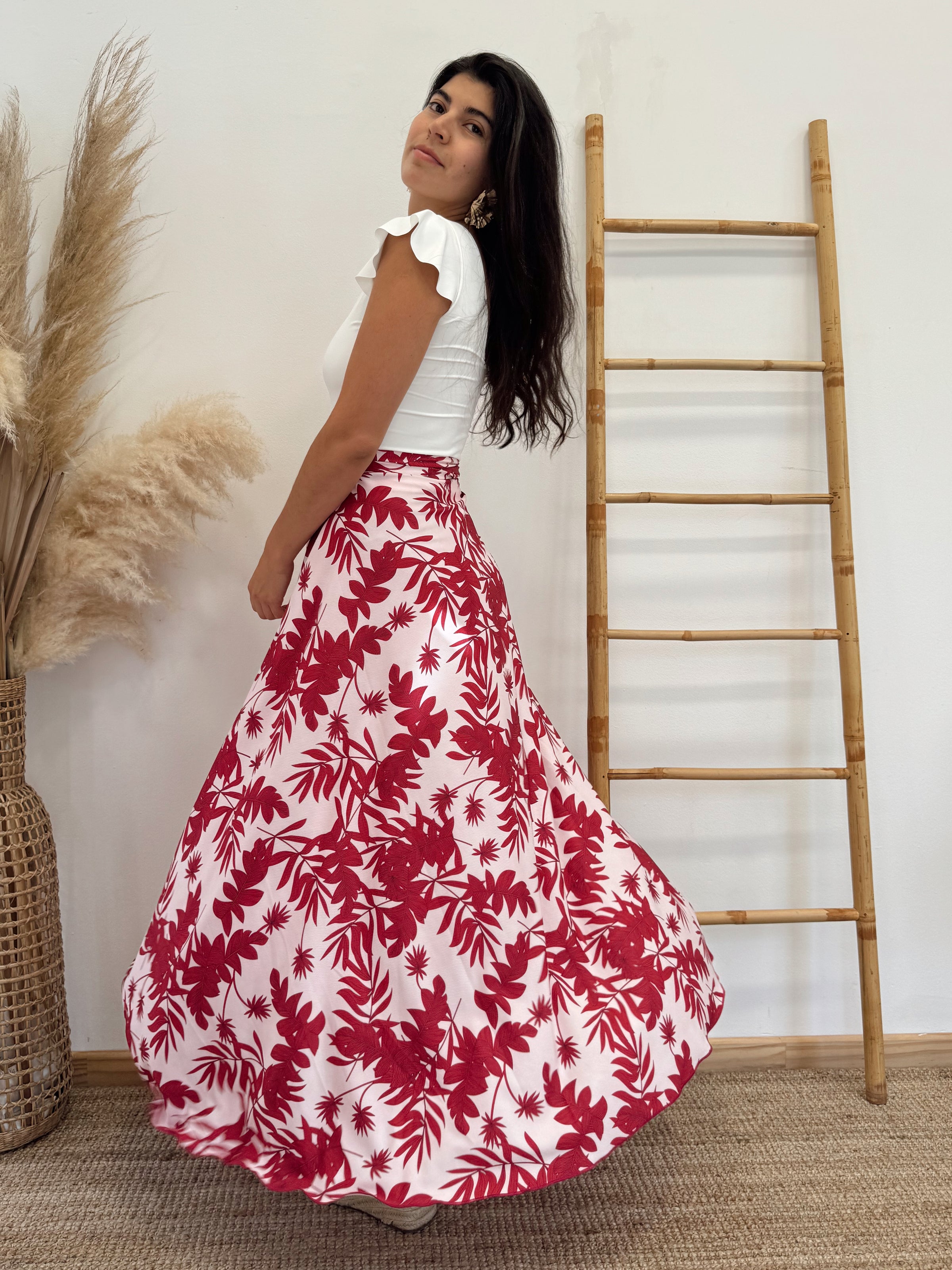 Falda Envolvente Hojas Magenta Rosa