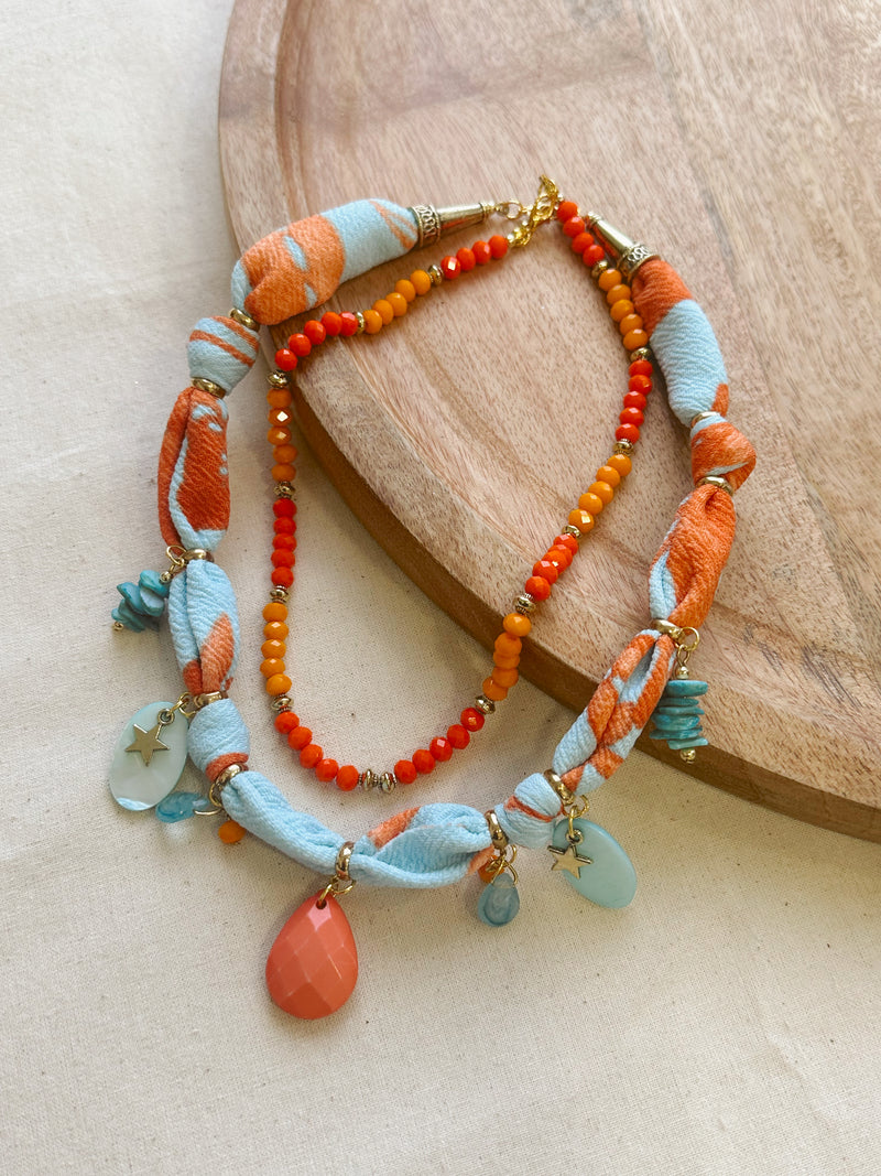 Collar Tela Naranjo Celeste