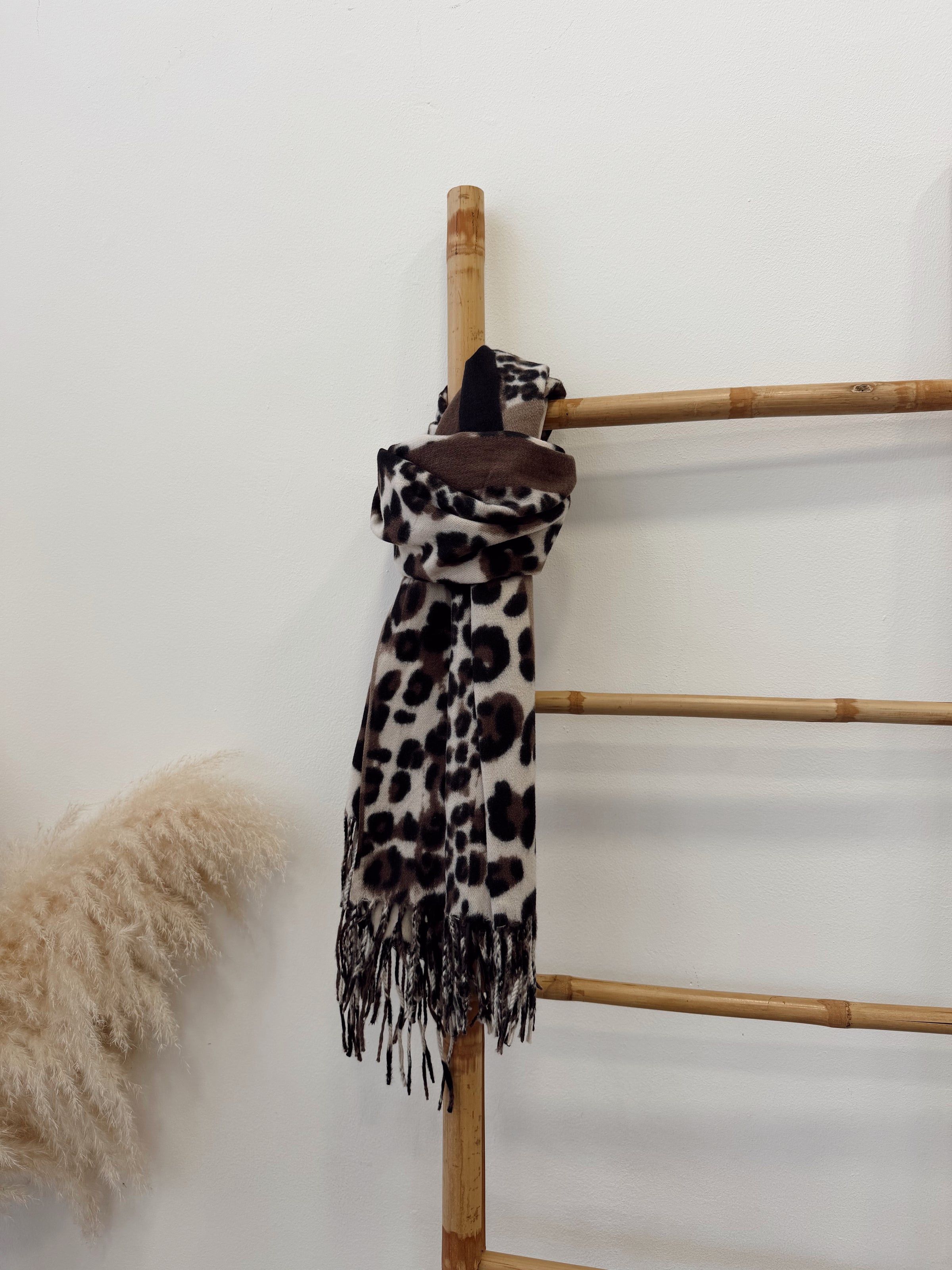 Bufanda Cashmere Print Negro Camel