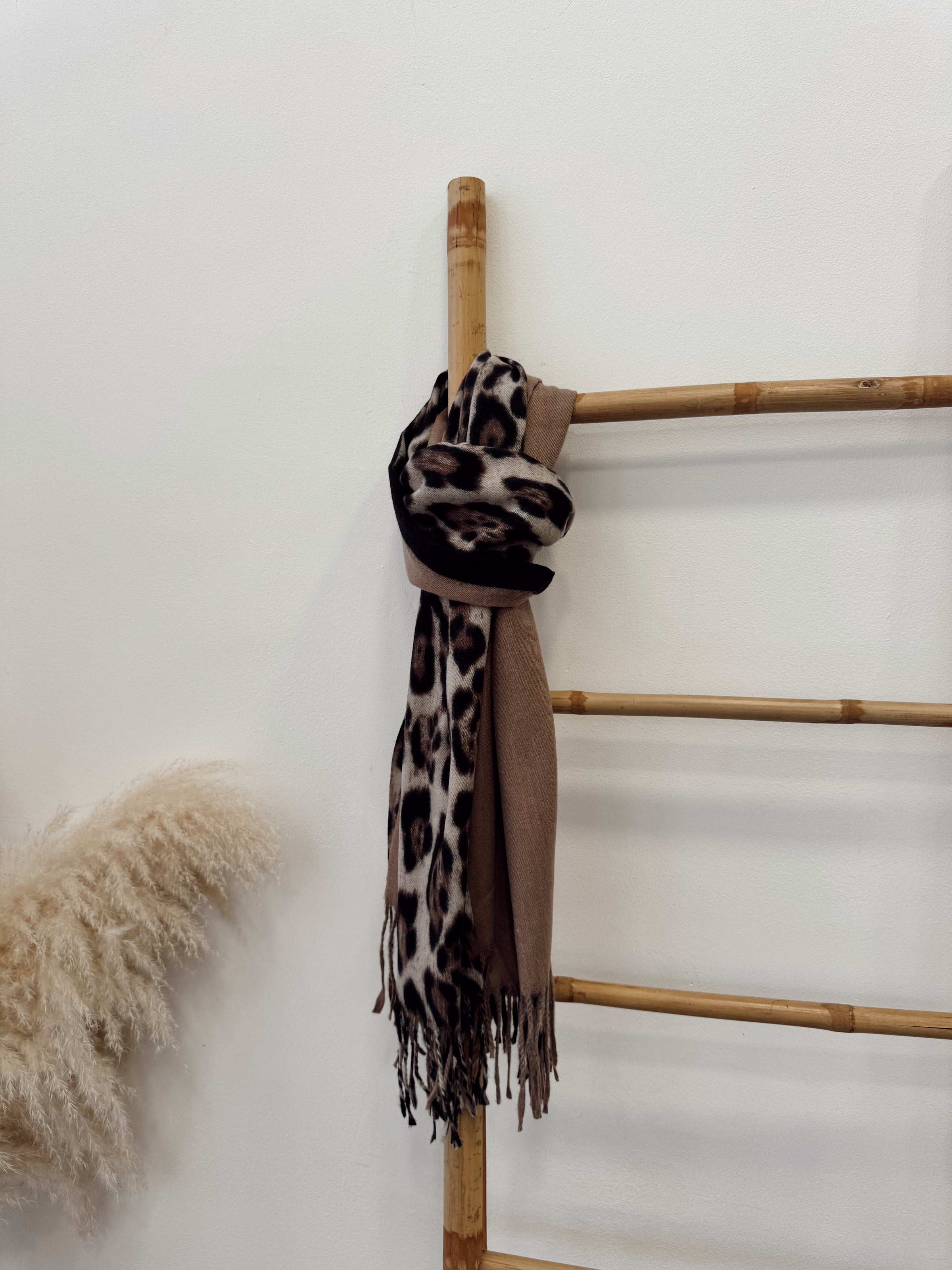 Bufanda Cashmere Print Camel Negro