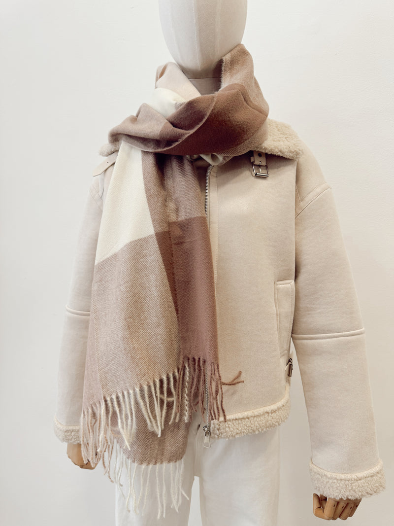 Bufanda Cashmere Cuadros Beige