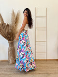 Falda Envolvente Celeste Flores Beige
