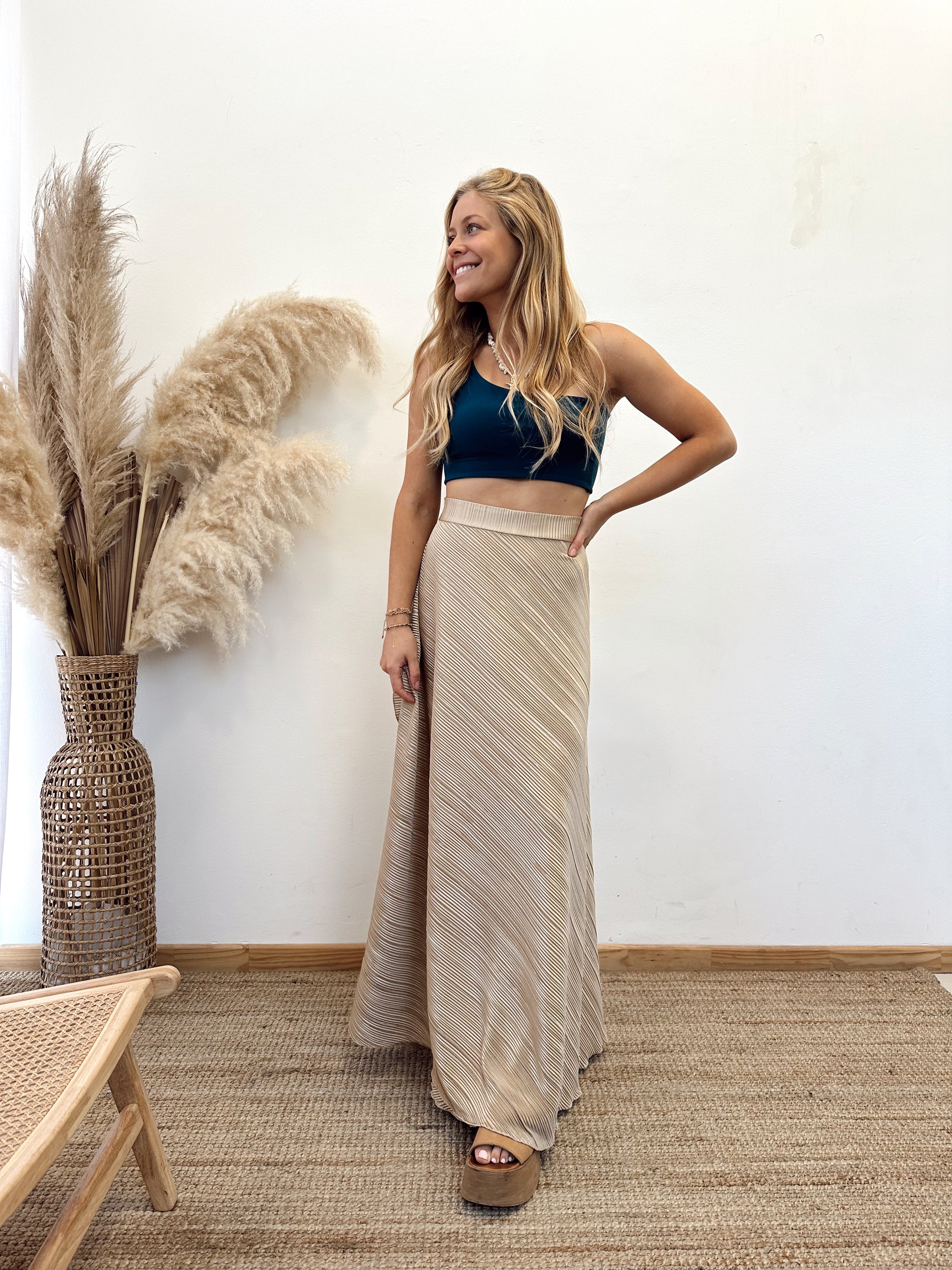 Falda Envolvente Plisada Dorado