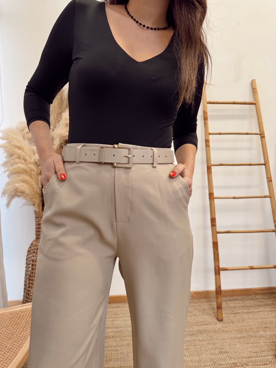 Pantalon Tela Con Bolsillos