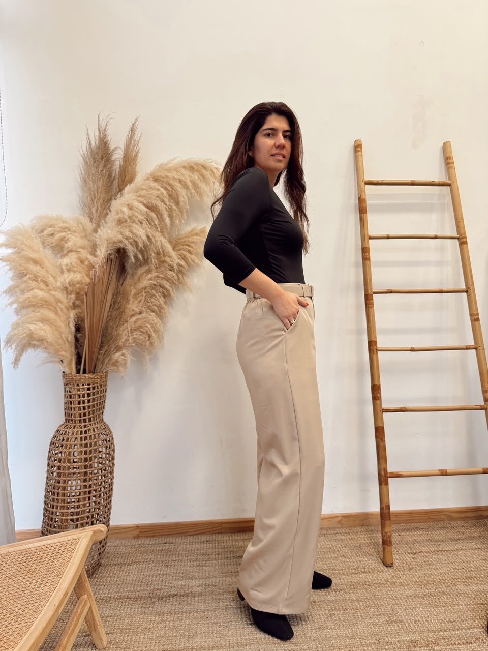 Pantalon Tela Con Bolsillos