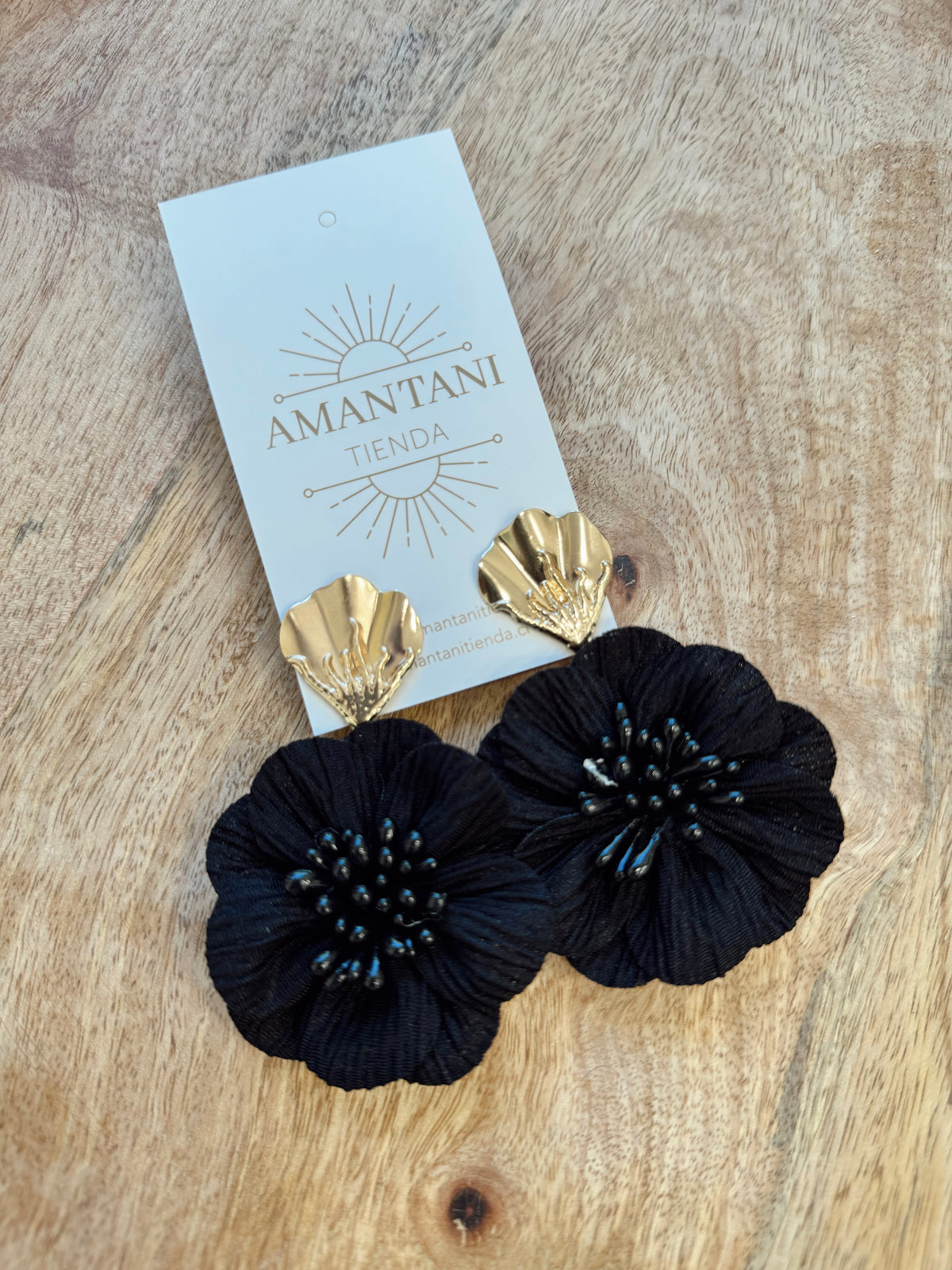 Aros Flor Tela Negro