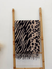 Bufanda Cashmere Cebra Print Camel