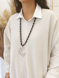 Collar Negro Plateado Luna