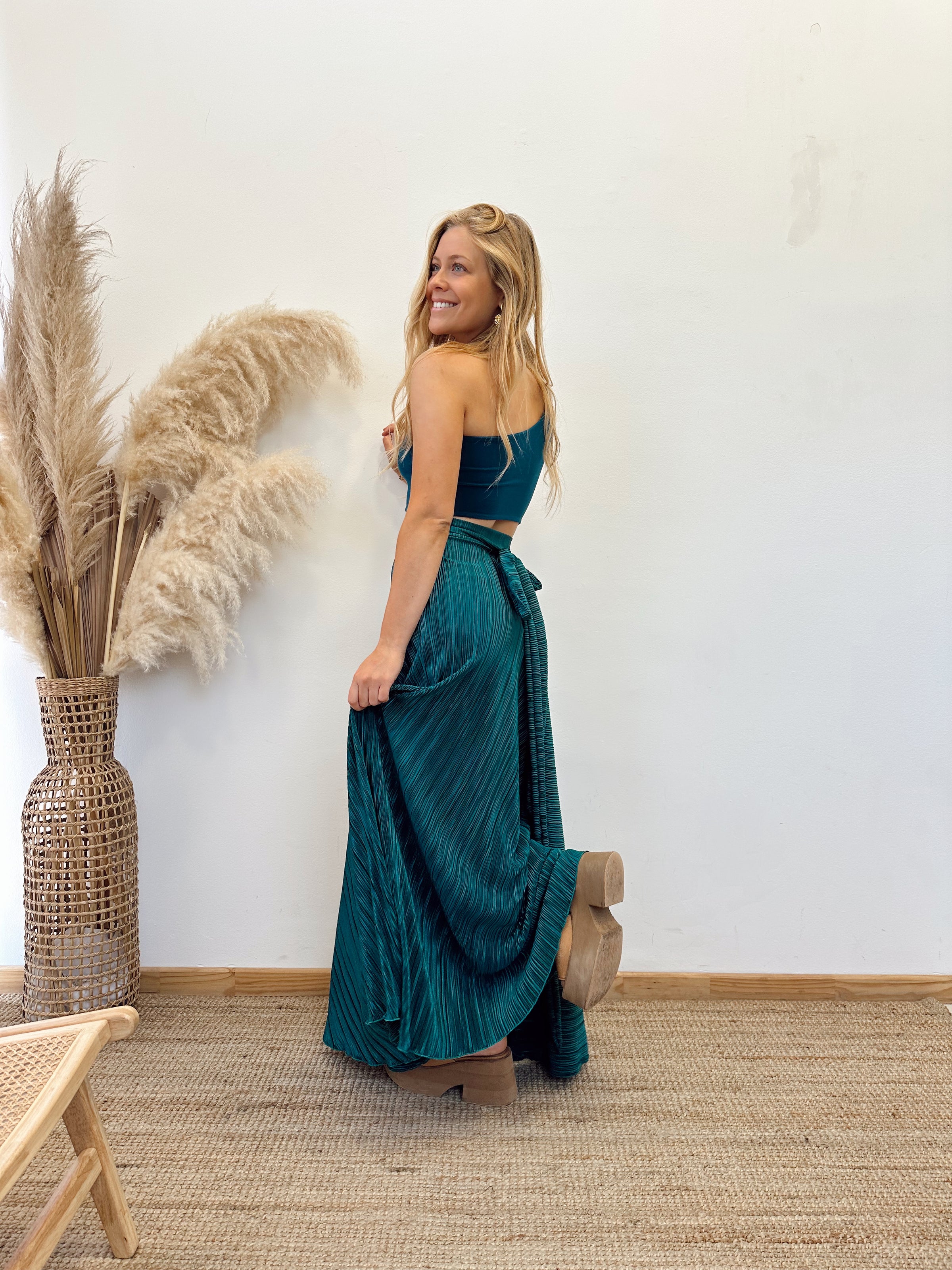 Falda Envolvente Plisada Verde