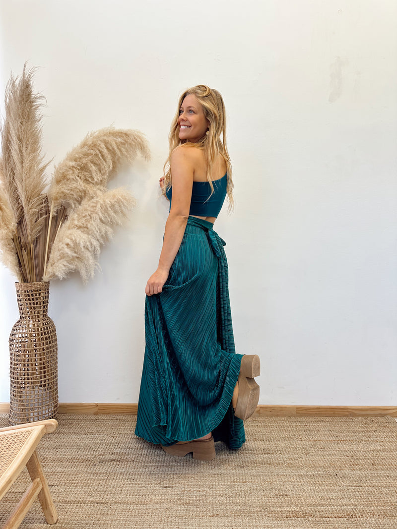 Falda Envolvente Plisada Verde