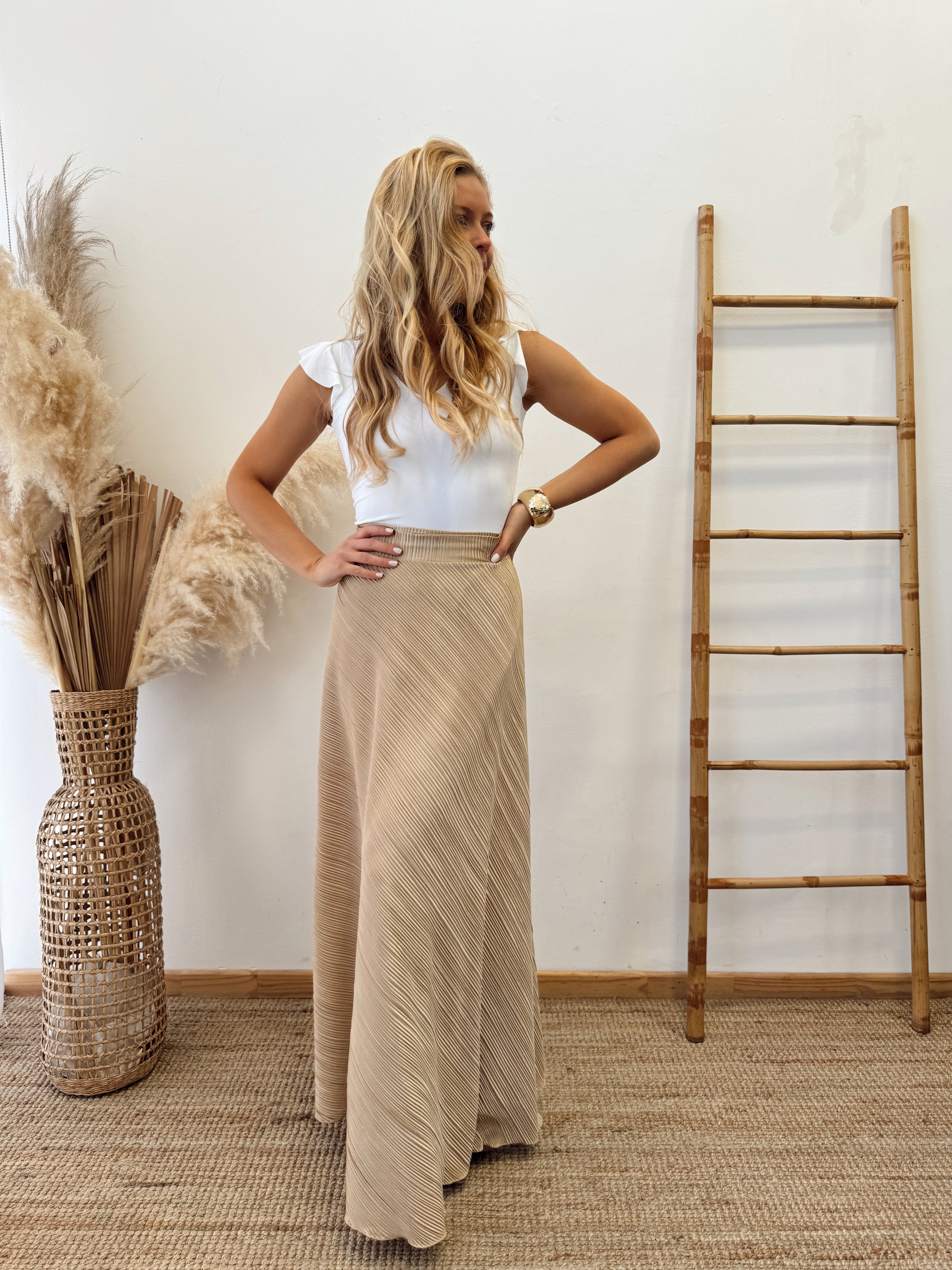 Falda Envolvente Plisada Dorado