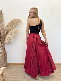 Falda Envolvente Plisada Vino Tinto