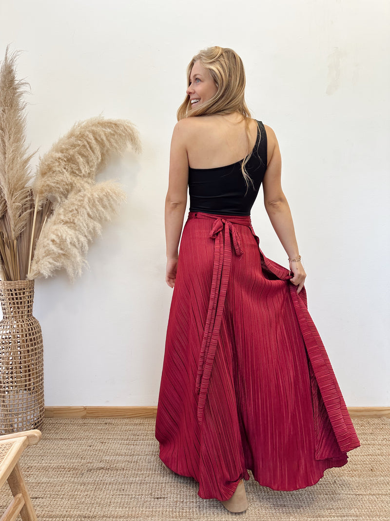 Falda Envolvente Plisada Vino Tinto