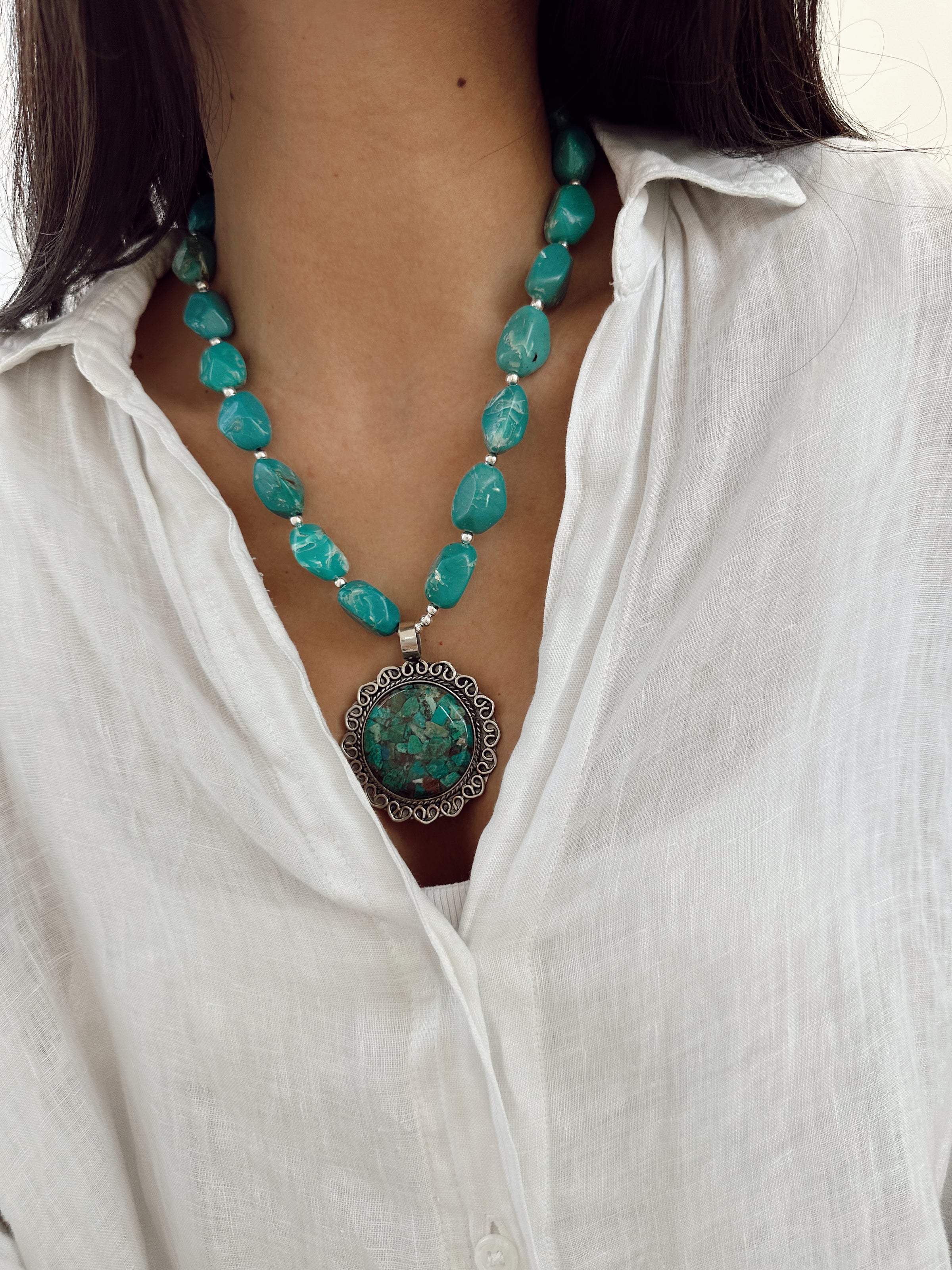 Collar Turquesa Plateado