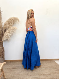 Falda Envolvente Plisada Azul