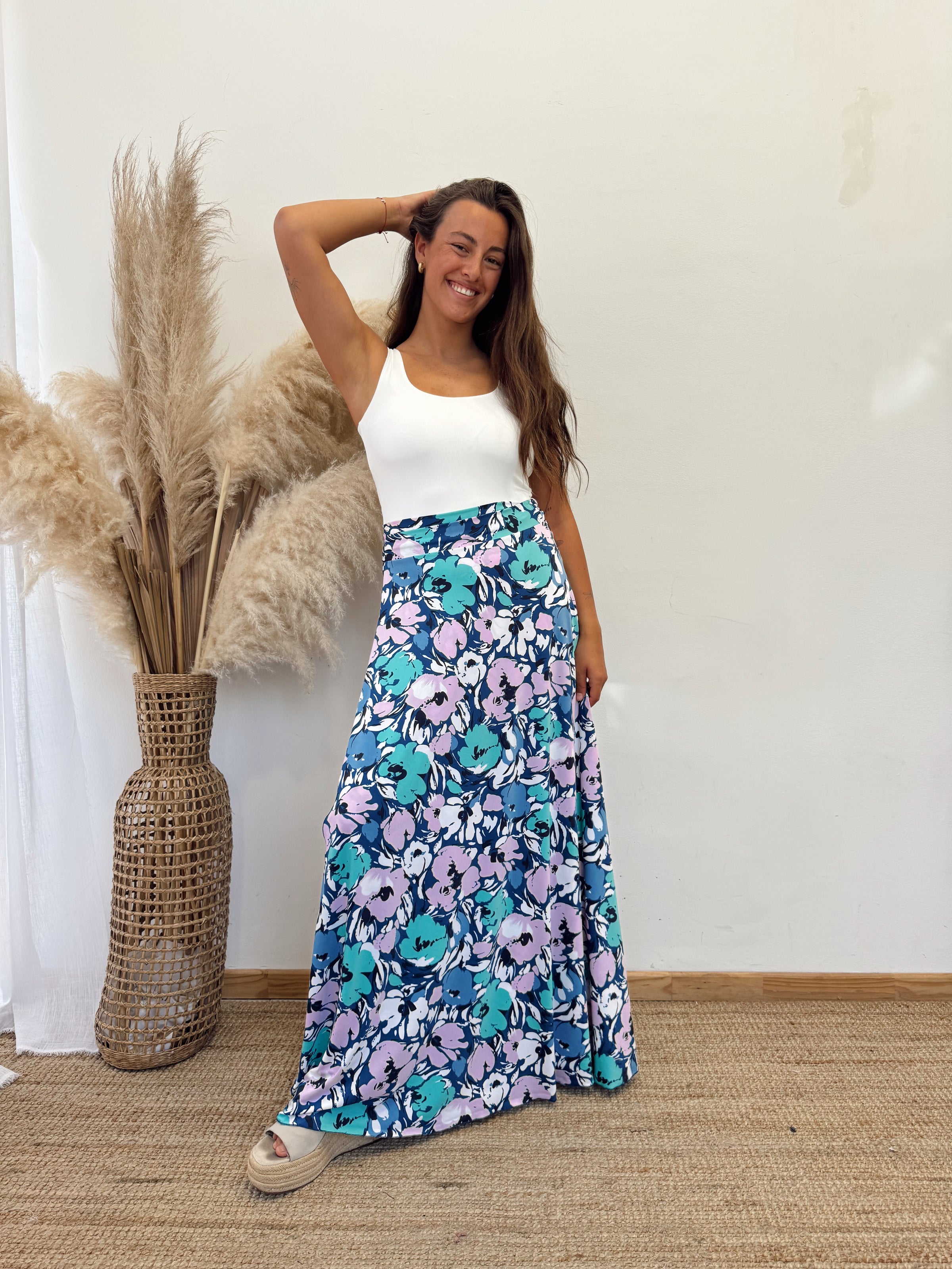 Falda Envolvente Azul Flores