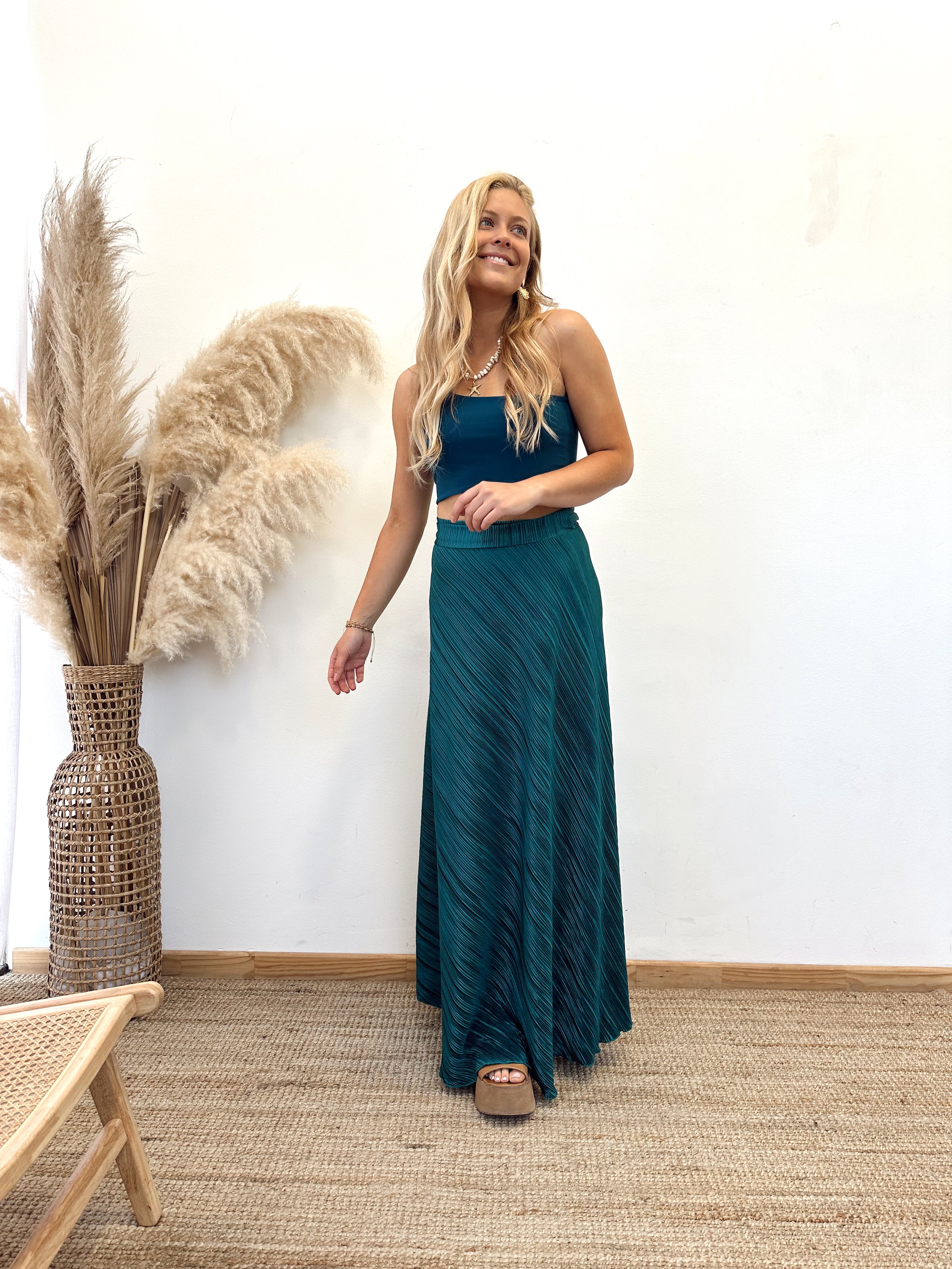 Falda Envolvente Plisada Verde