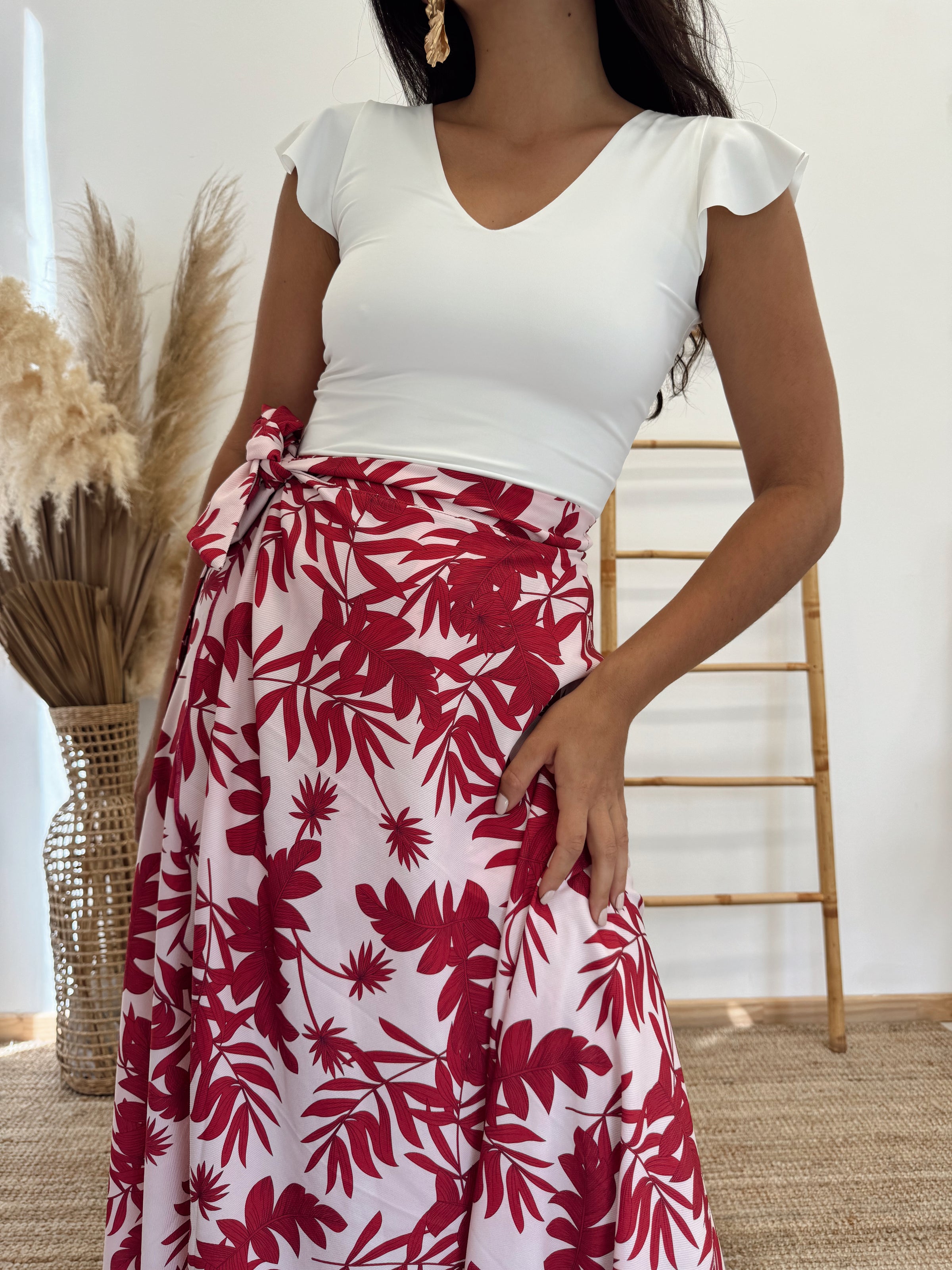 Falda Envolvente Hojas Magenta Rosa