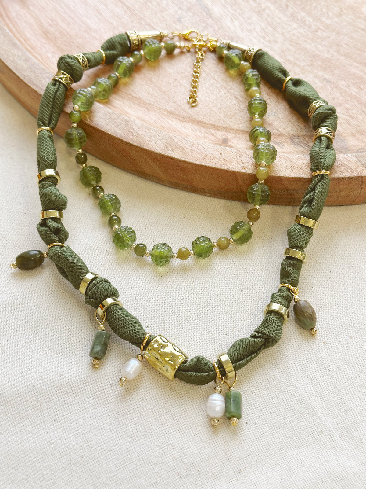 Collar Tela Verde Doble