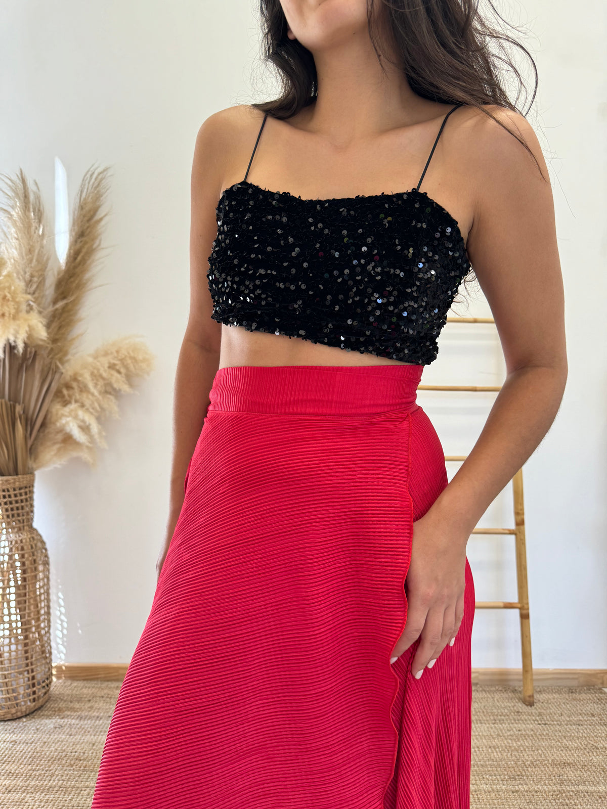 Falda Envolvente Plisada Roja