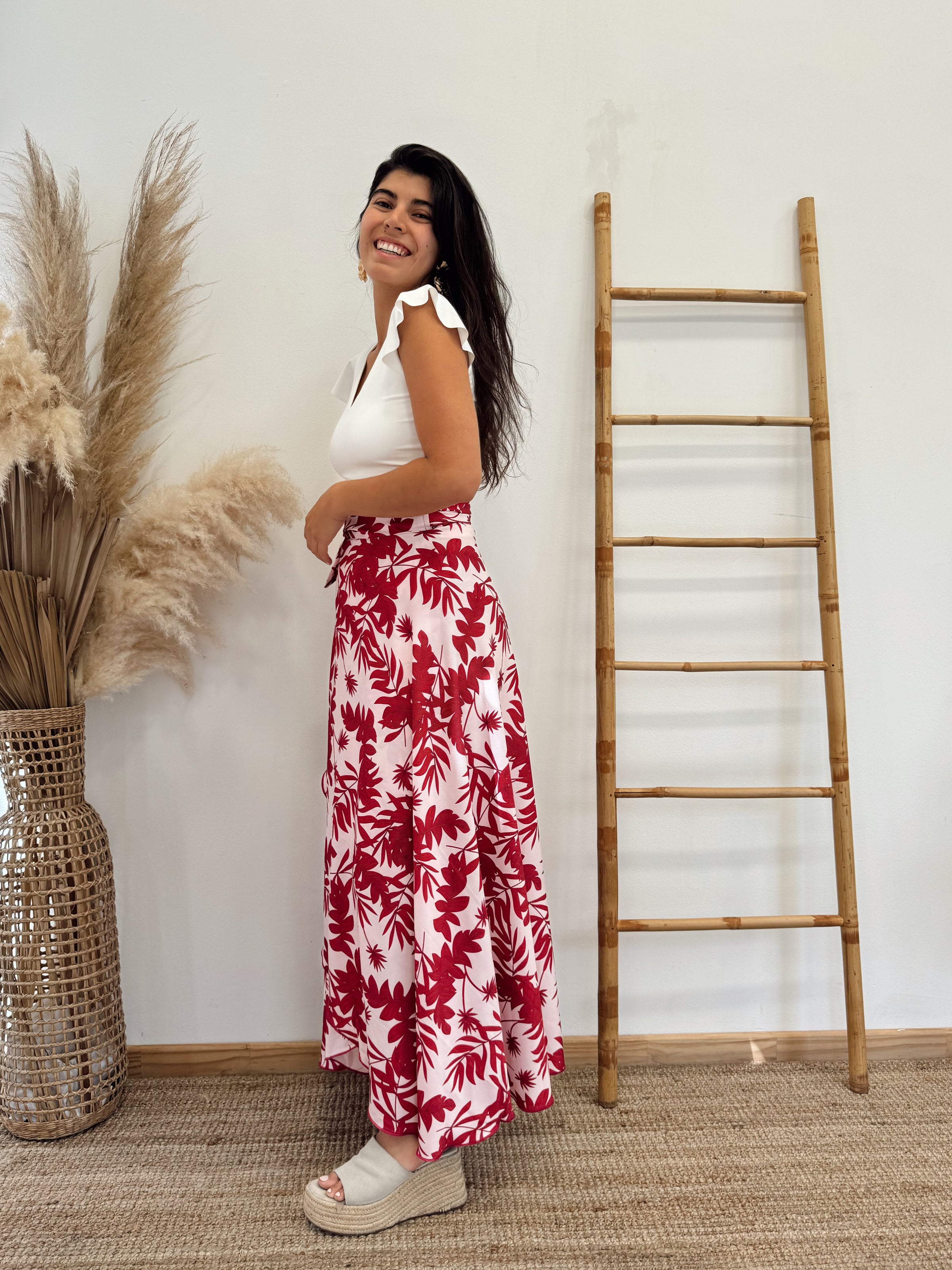 Falda Envolvente Hojas Magenta Rosa