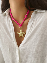 Collar Tela Fucsia Estrella