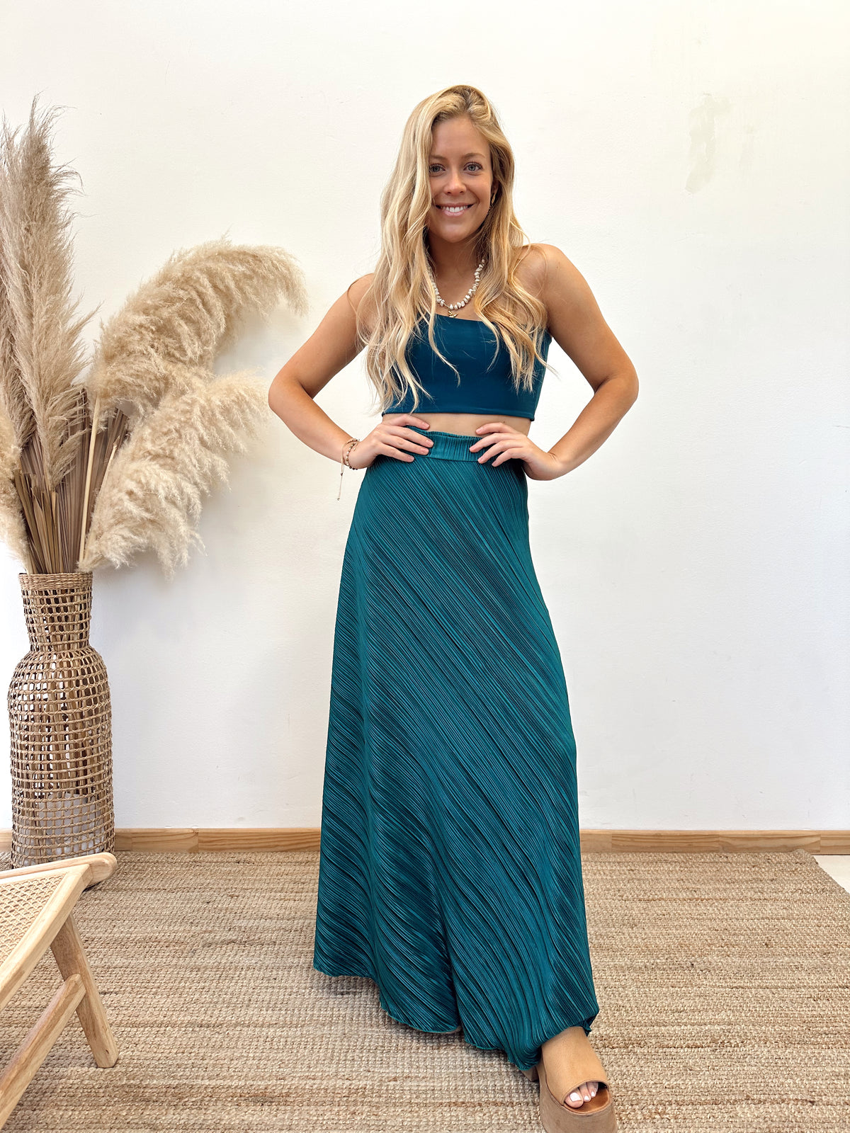 Falda Envolvente Plisada Verde