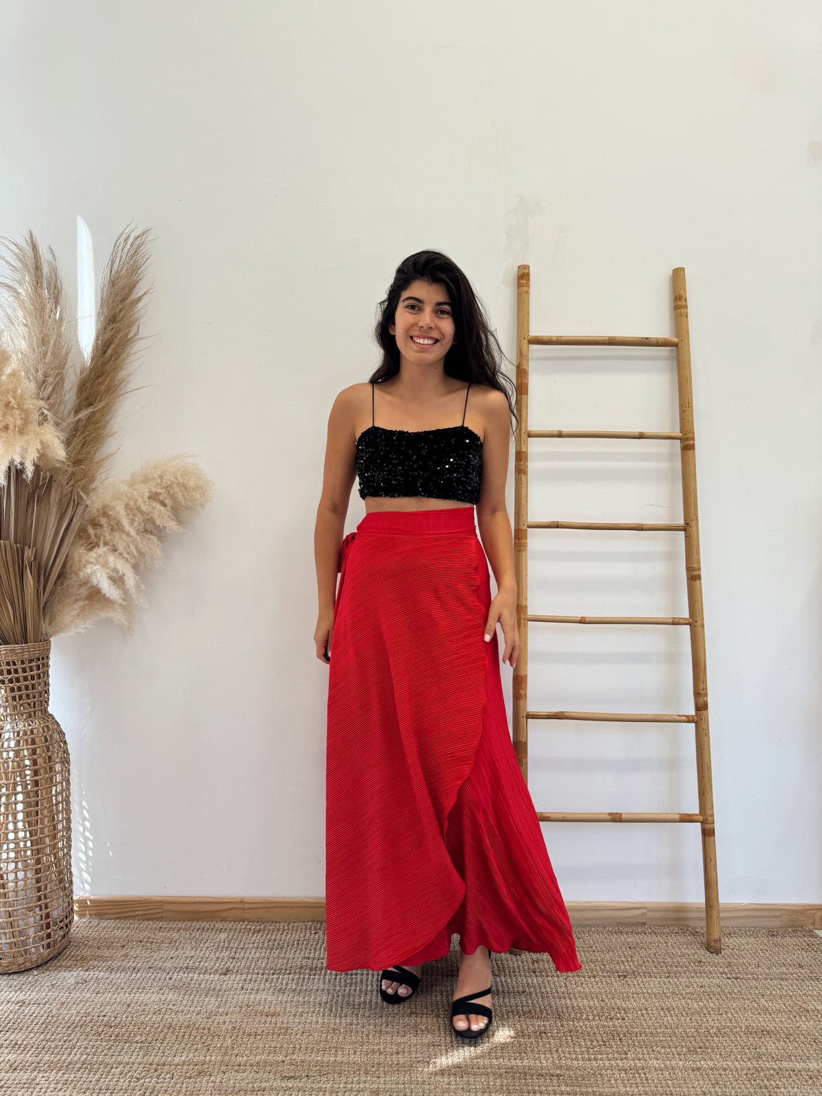 Falda Envolvente Plisada Roja