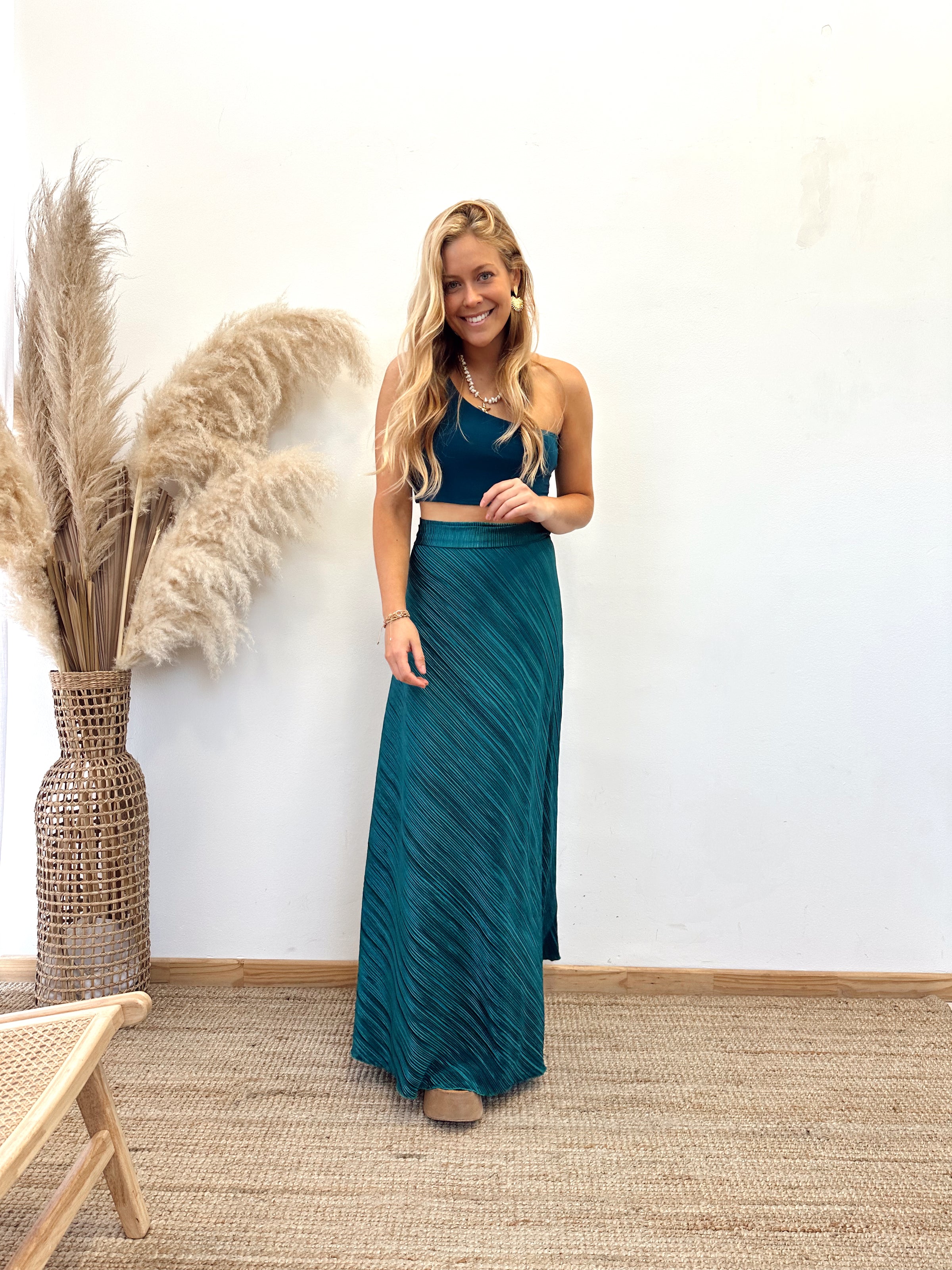 Falda Envolvente Plisada Verde