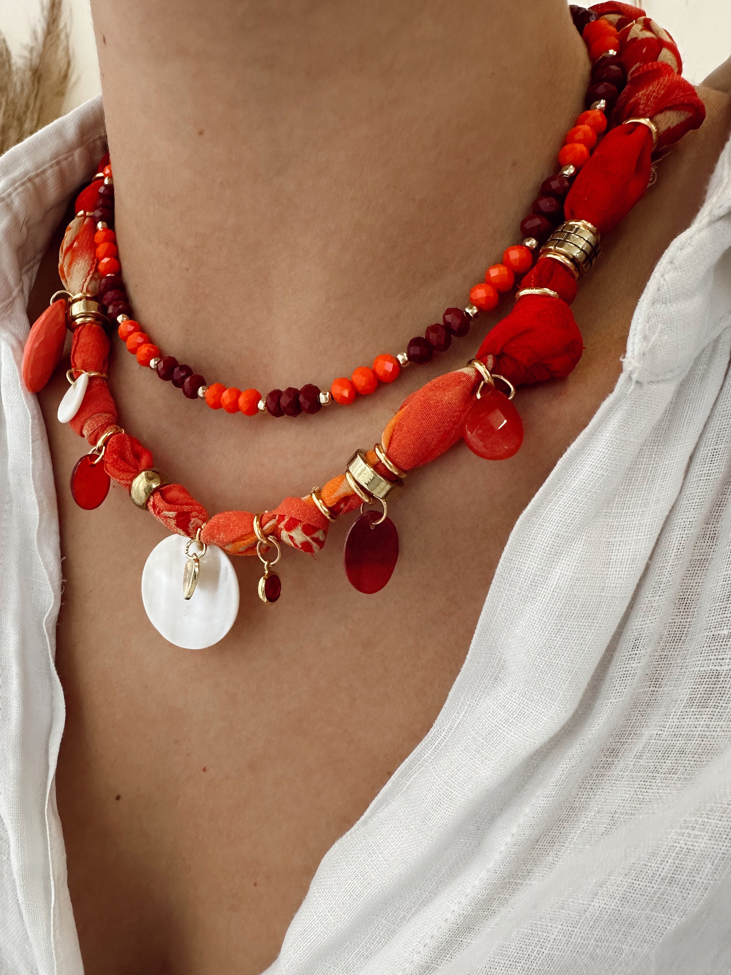 Collar Tela Naranjo Rojo