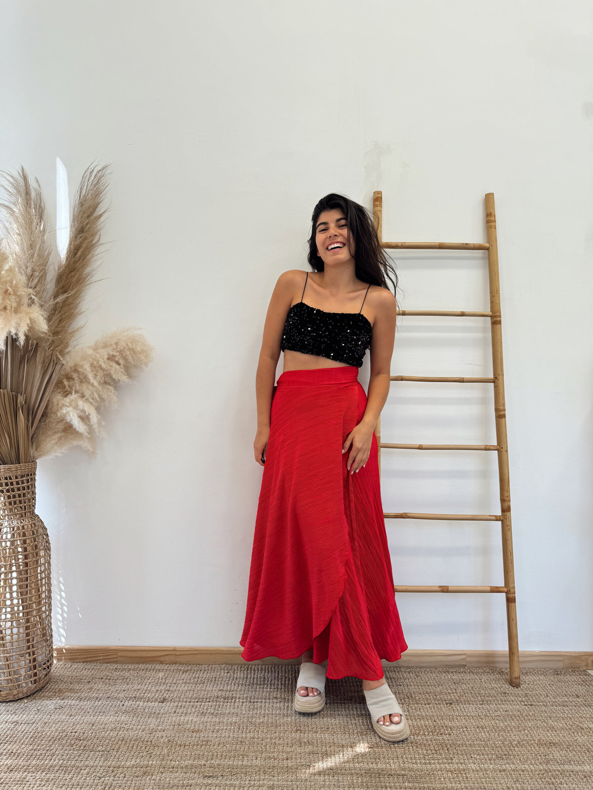 Falda Envolvente Plisada Roja