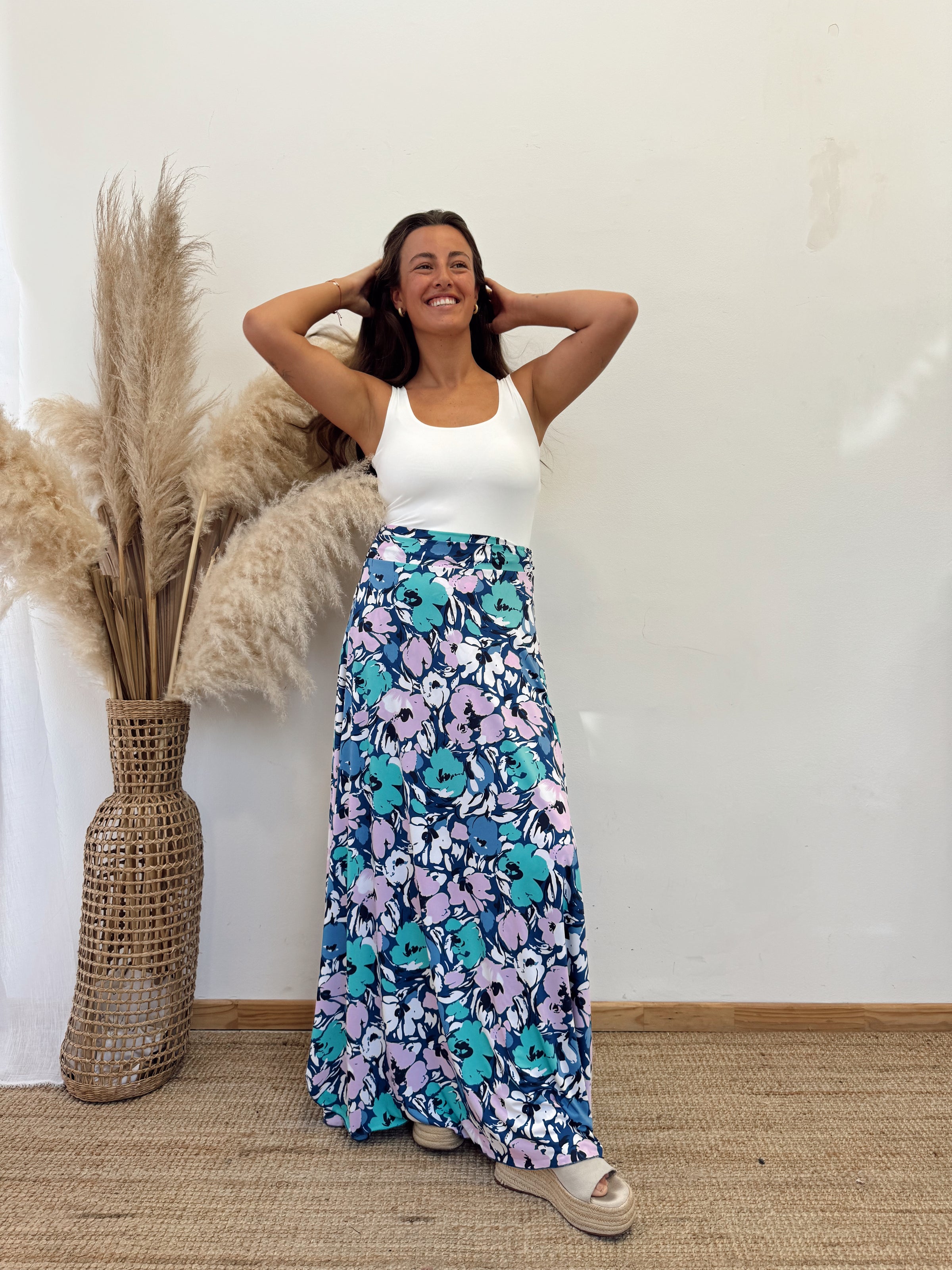 Falda Envolvente Azul Flores