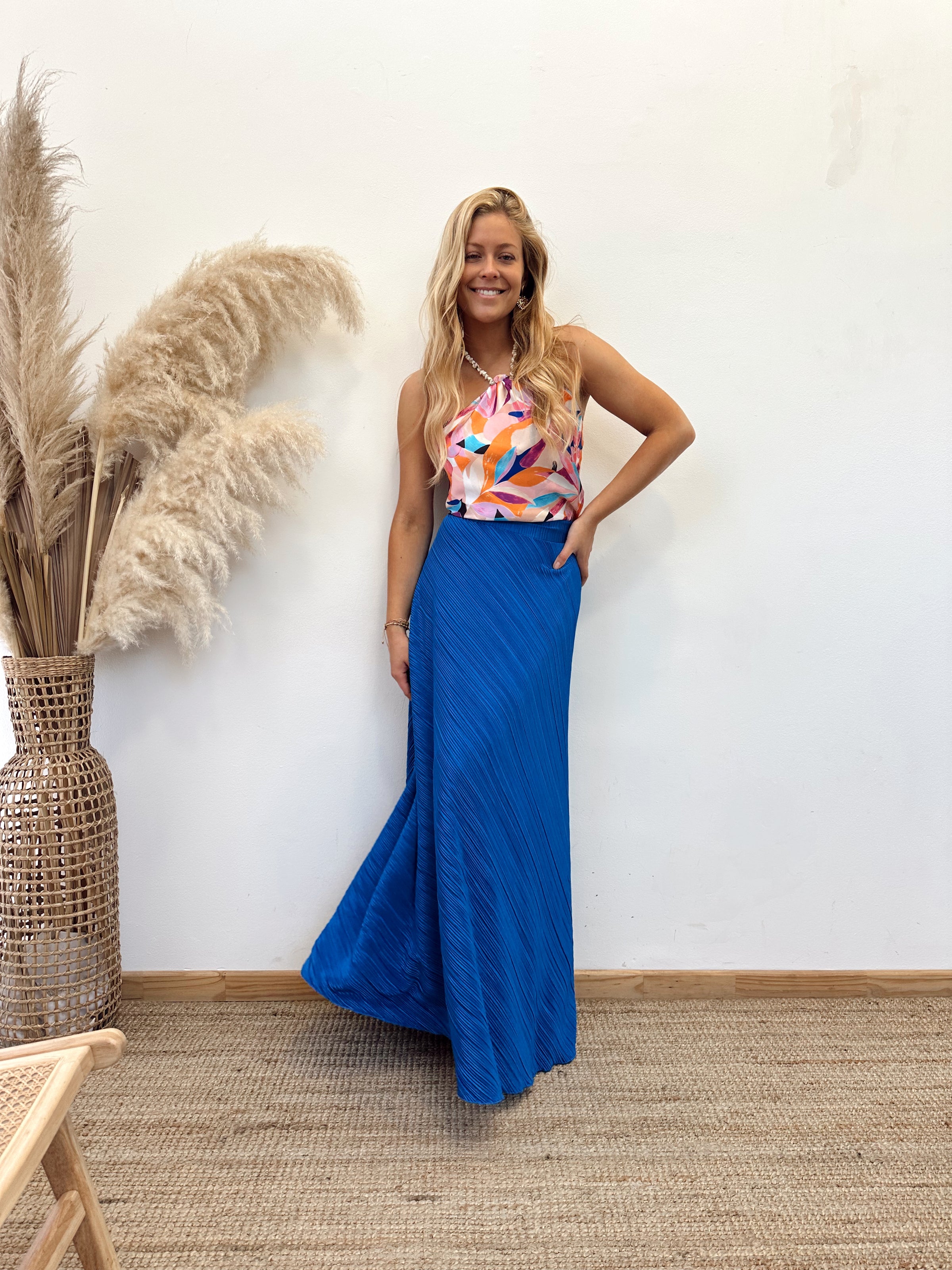 Falda Envolvente Plisada Azul