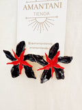 Aros Flor Negro Rojo