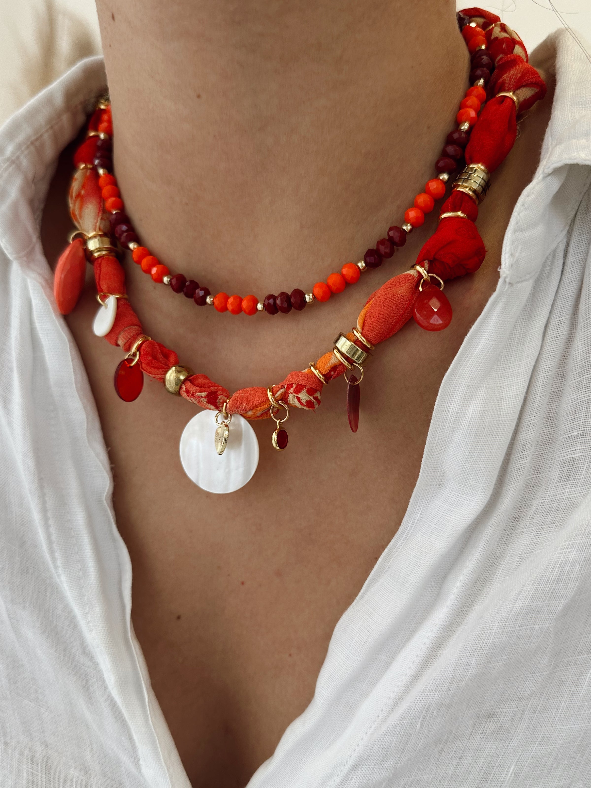 Collar Tela Naranjo Rojo