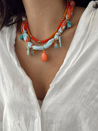 Collar Tela Naranjo Celeste