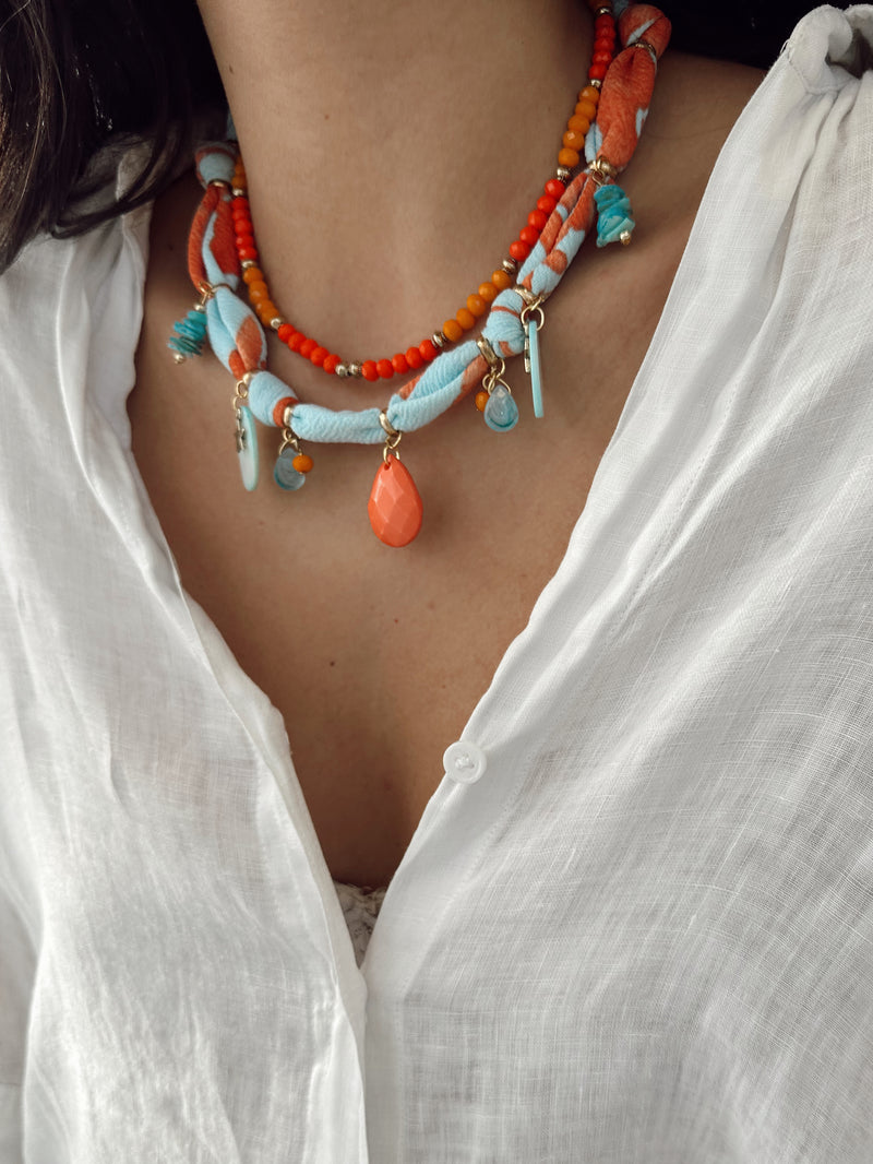 Collar Tela Naranjo Celeste