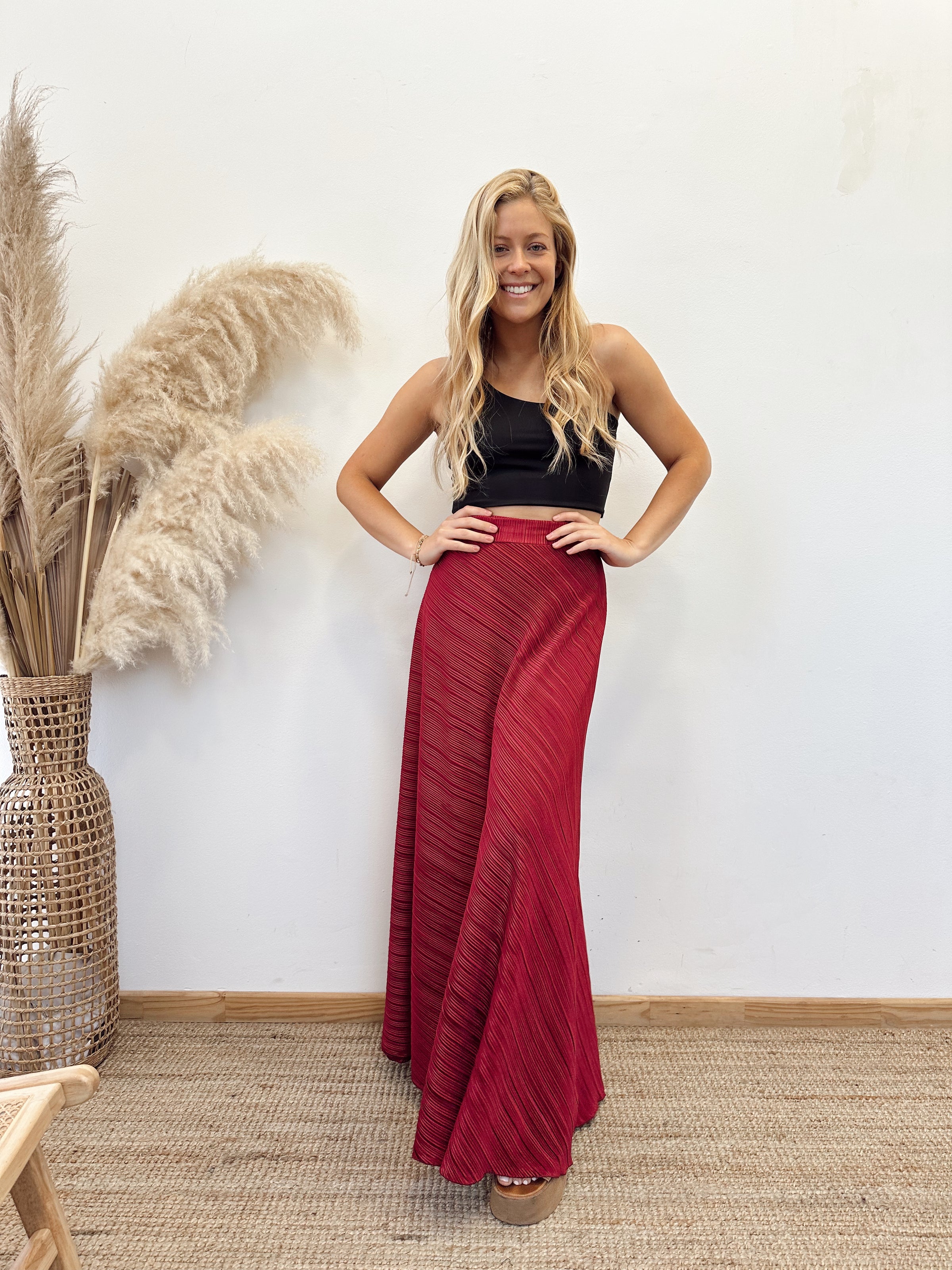 Falda Envolvente Plisada Vino Tinto