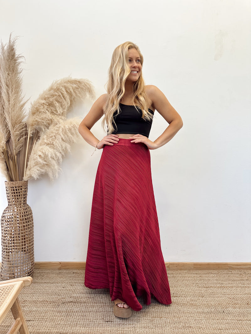 Falda Envolvente Plisada Vino Tinto