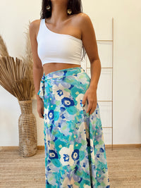Falda Envolvente Flores Turquesa