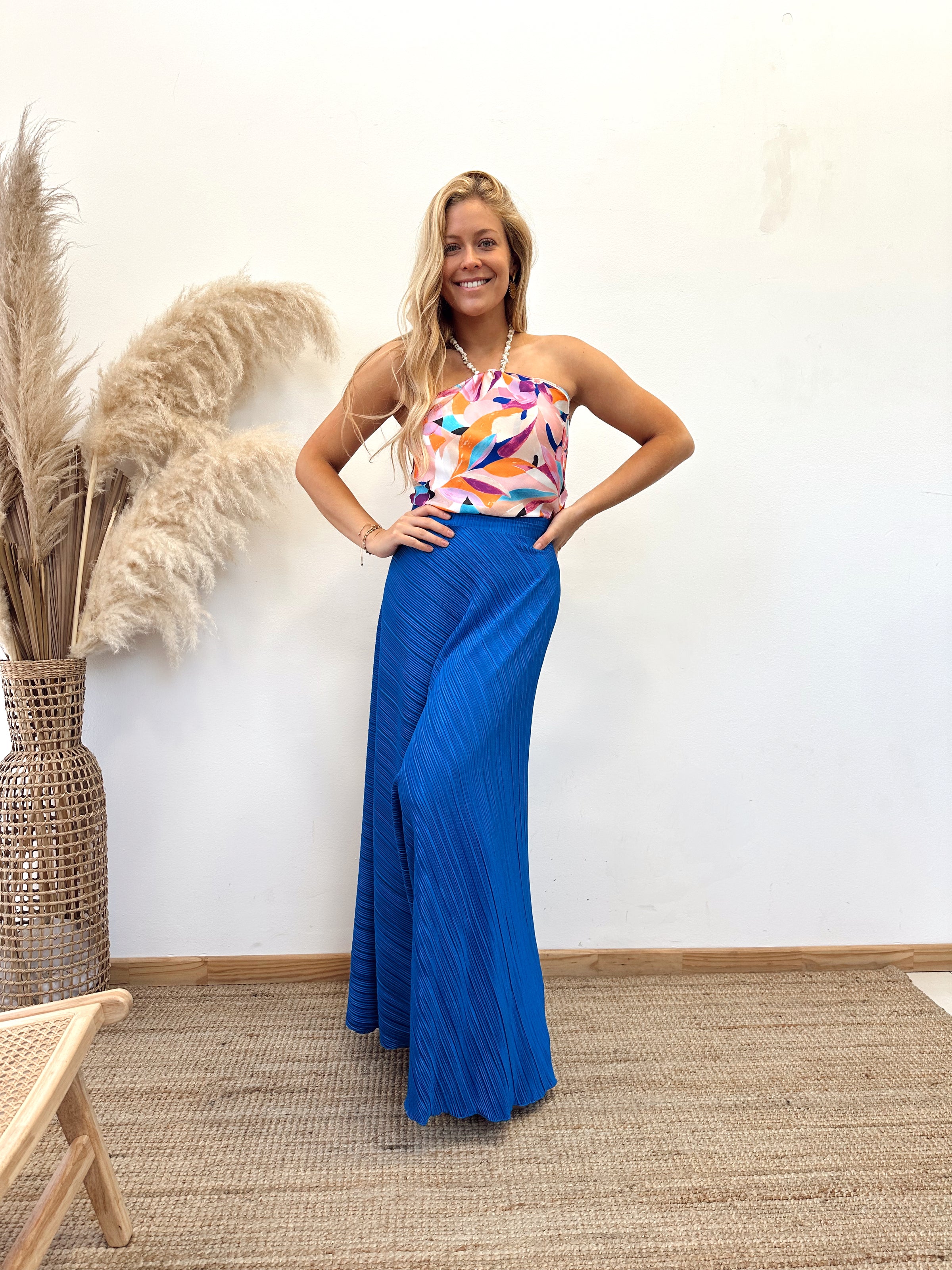 Falda Envolvente Plisada Azul