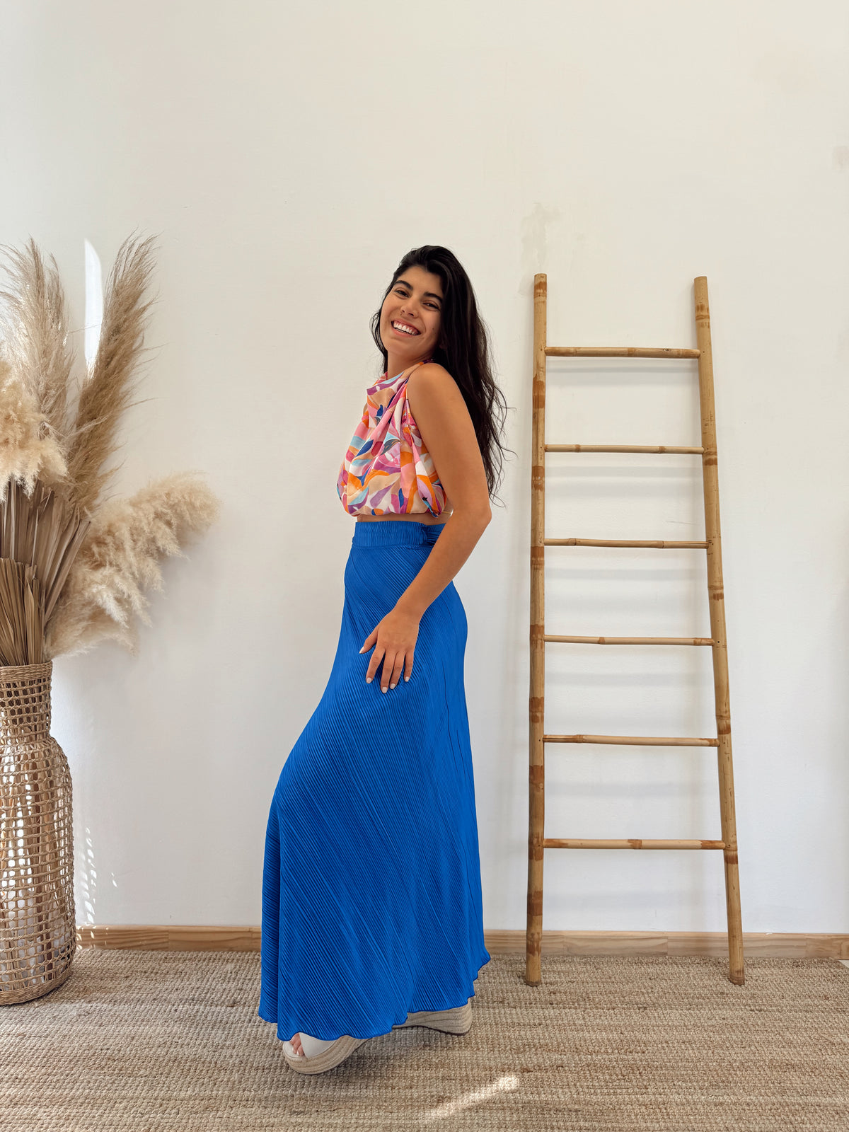 Falda Envolvente Plisada Azul