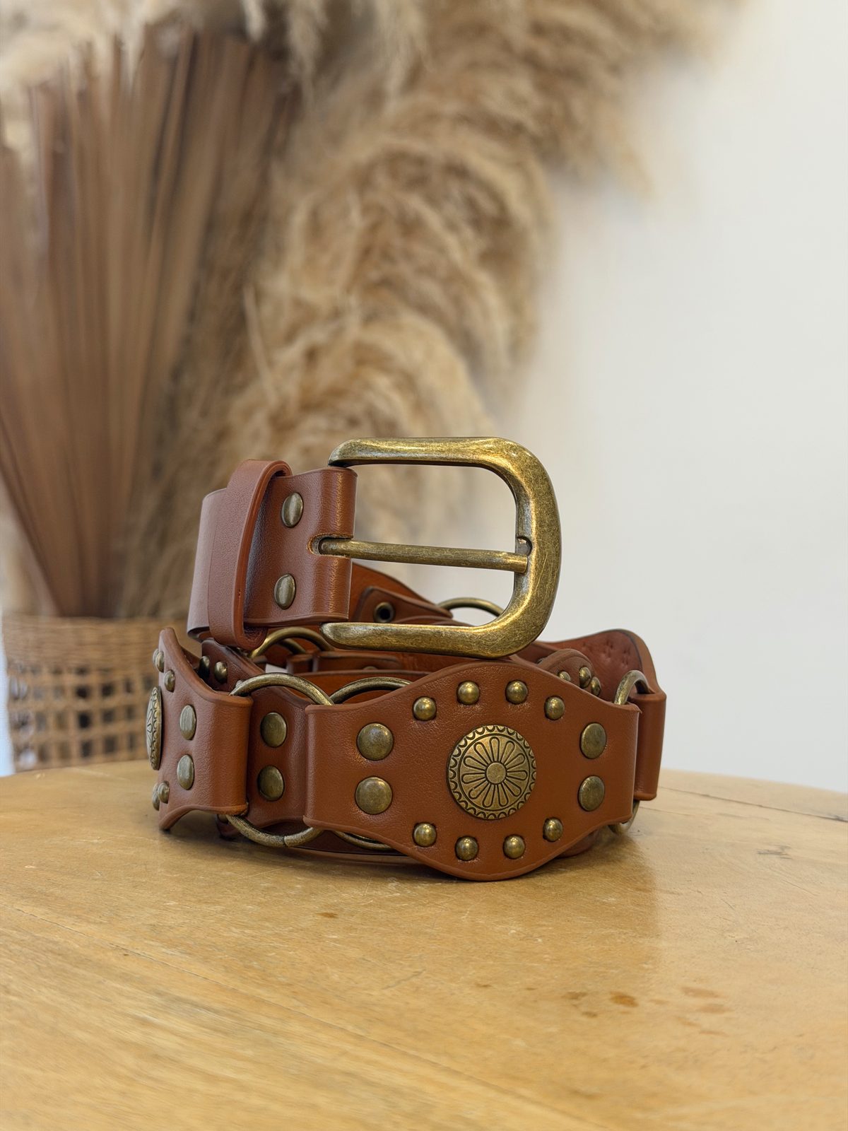 Cinturón Boho Argollas Cognac