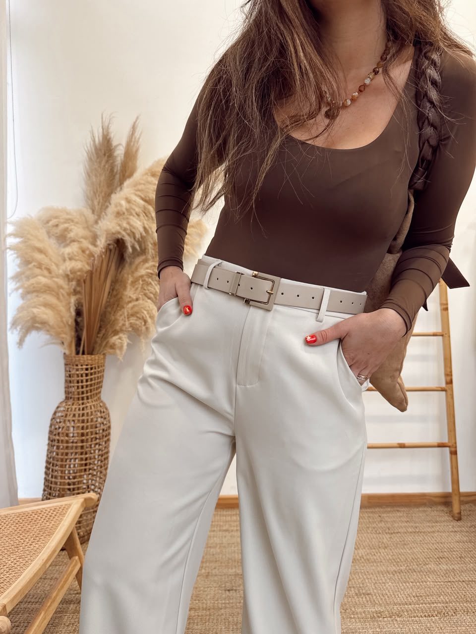 Pantalon Tela Con Bolsillos