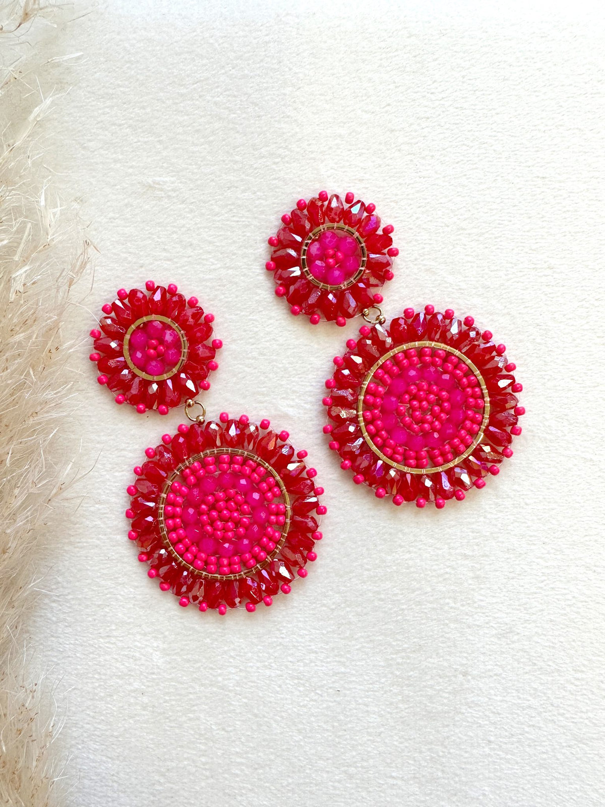 Aros Mostacilla Fucsia Dorado