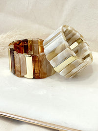 Pulsera resina elasticada beige