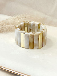 Pulsera resina elasticada beige