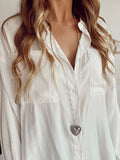 Collar Largo Plateado Corazon