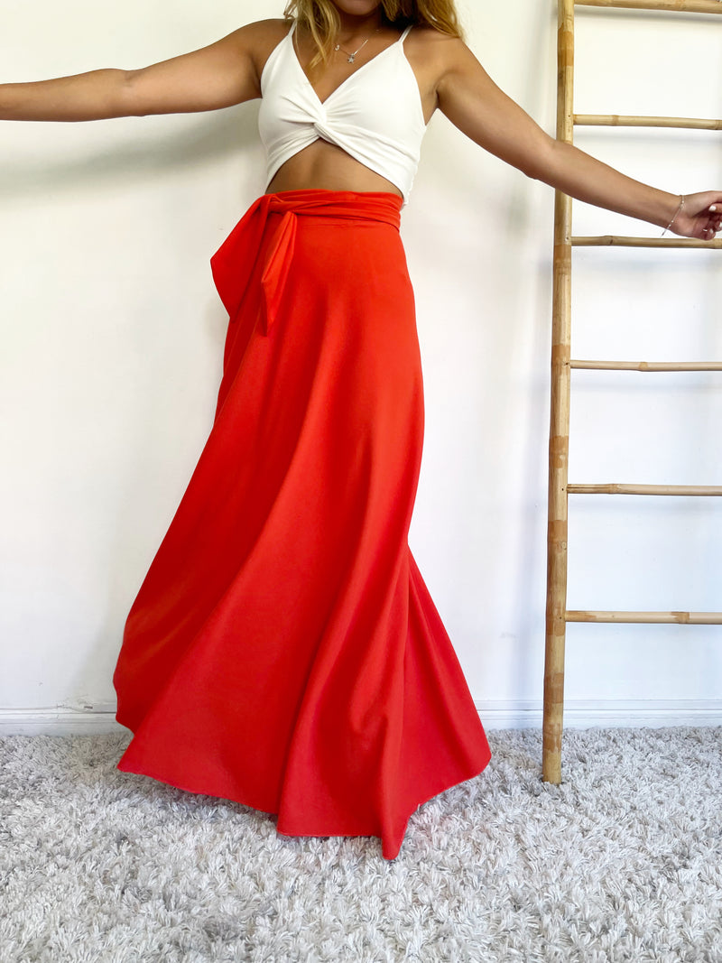 Falda envolvente ROJA ANARANJADA CREPE